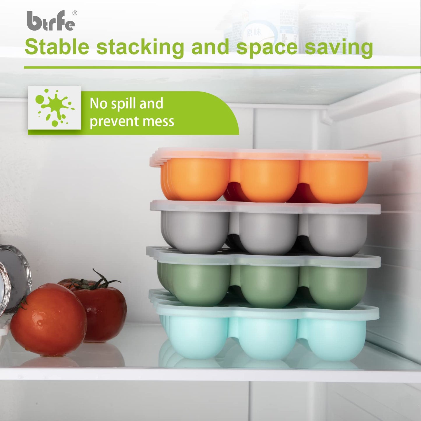 btrfe Baby Food Storage Container - 1.5oz x 12 Pods Silicone Freezer Tray with Lid for Homemade Baby Food, Fruit Purees, Vegetable & Breast Milk (Grey)