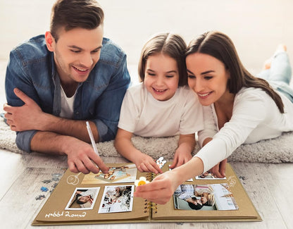 RECUTMS 8 x 8 Inch Small DIY Scrapbook Photo Album, 60 Pages Hardcover Craft Paper Photo Album for Memory Book, Anniversary, Valentines Day Gifts (Brown)