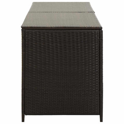 Kalmrek Patio Storage Box Poly Rattan Brown 78.7"x19.6"x23.6" Weatherproof Outdoor Deck Garden Yard Storage Chest with Lockable Lid and Gas Lift Mechanism for Cushions Pillows Tools