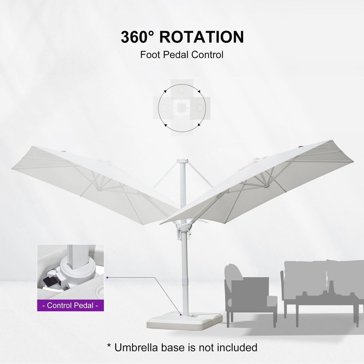 PURPLE LEAF 8 FT White Cantilever Patio Umbrella Aluminum Square Outdoor Offset Umbrella Hanging Windproof with 360° Rotation for Garden Deck Pool, White