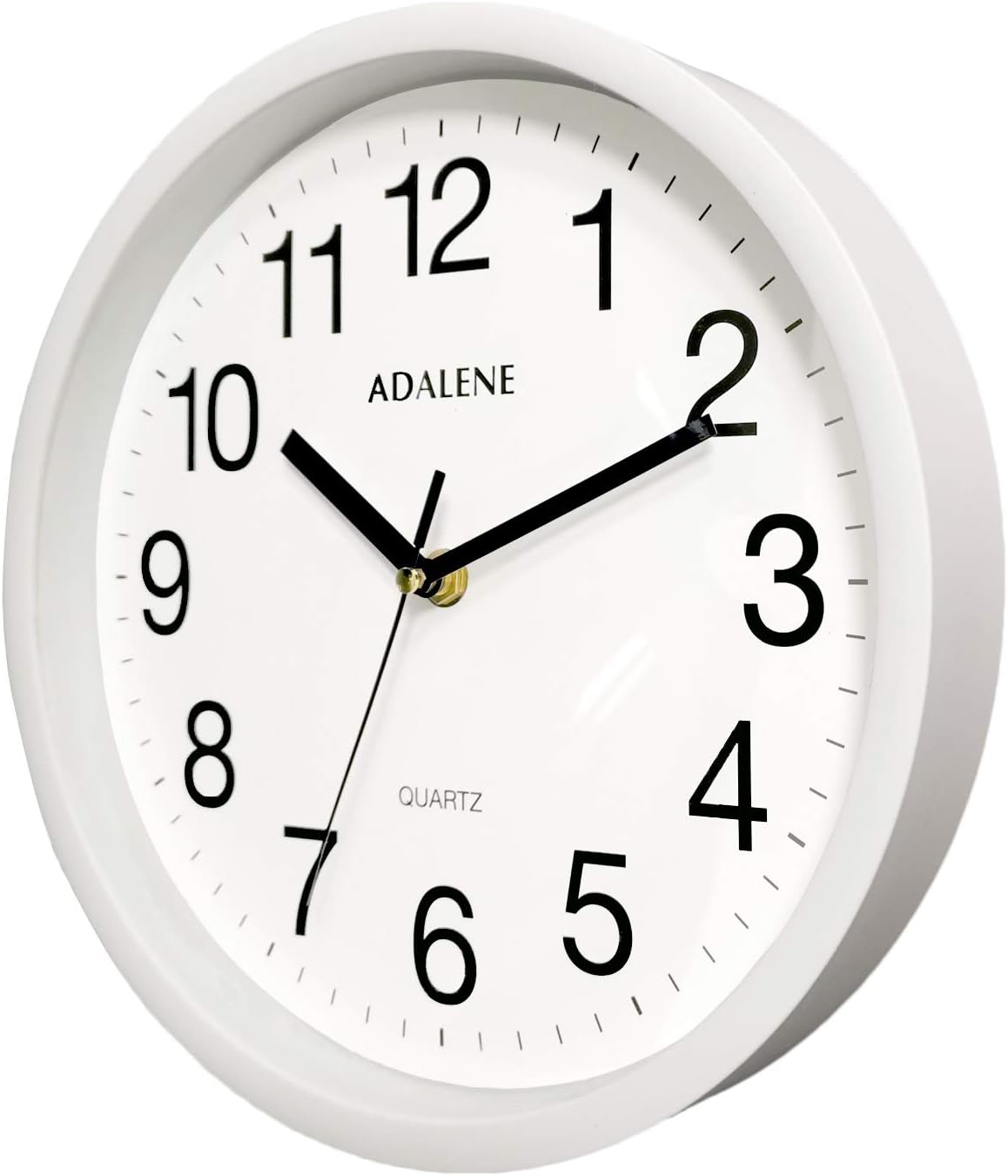 Adalene 10 Inch White Wall Clock, Battery Operated Non Ticking, Completely Silent for Kitchen Office School Bedroom