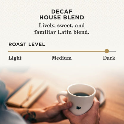 Peet's Coffee, Dark Roast Decaffeinated Coffee K-Cup Pods for Keurig Brewers - Decaf House Blend 10 Count (1 Box of 10 K-Cup Pods) Packaging May Vary