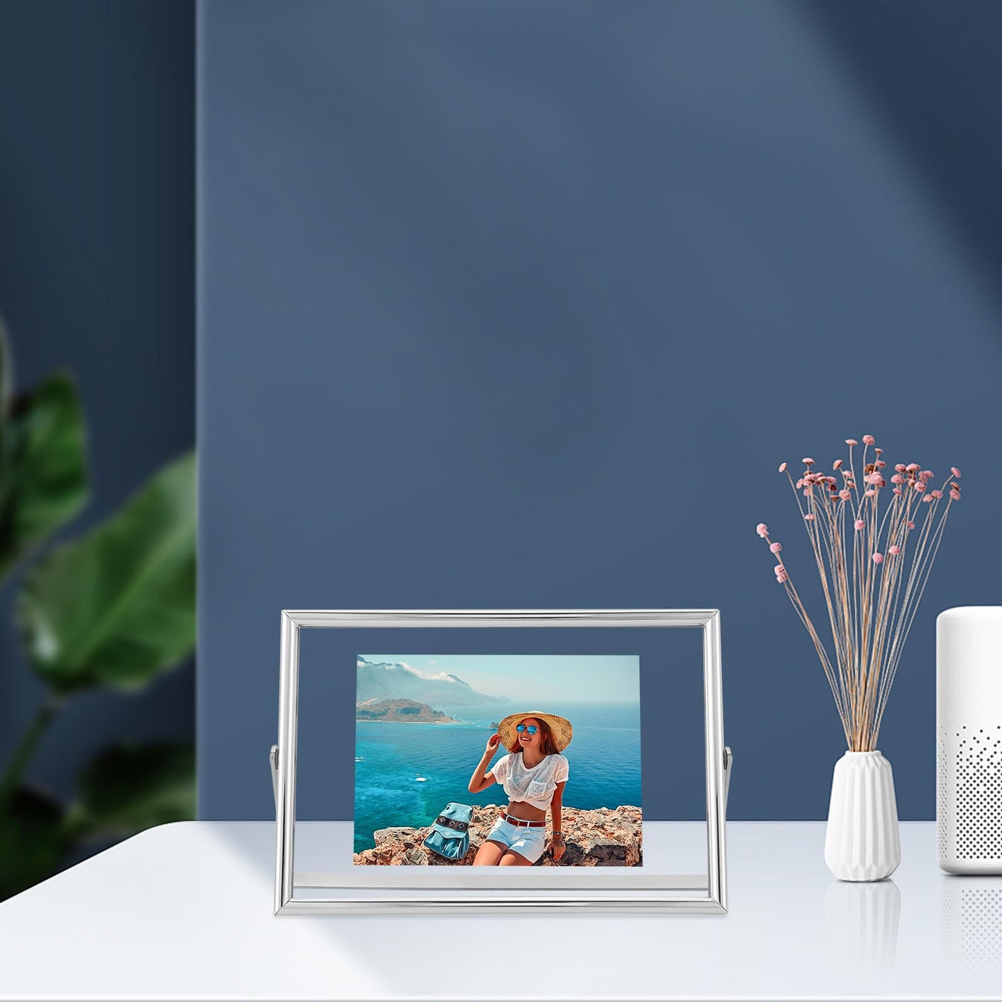 AhaGo Silver Floating Frame, 4"x6", Horizontal, 2 Set, For Picture 3.5x5, 2x3, 1x2, Small Desktop Photo Frames, Classy Gift For Children, Wedding, Home or Office Décor