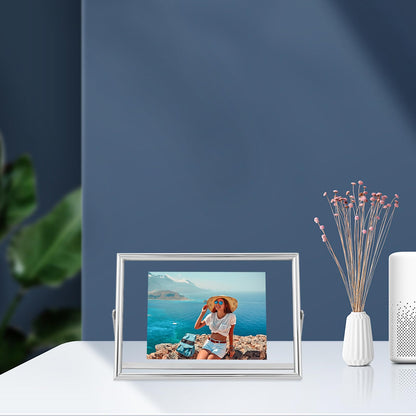 AhaGo Silver Floating Frame, 4"x6", Horizontal, 2 Set, For Picture 3.5x5, 2x3, 1x2, Small Desktop Photo Frames, Classy Gift For Children, Wedding, Home or Office Décor