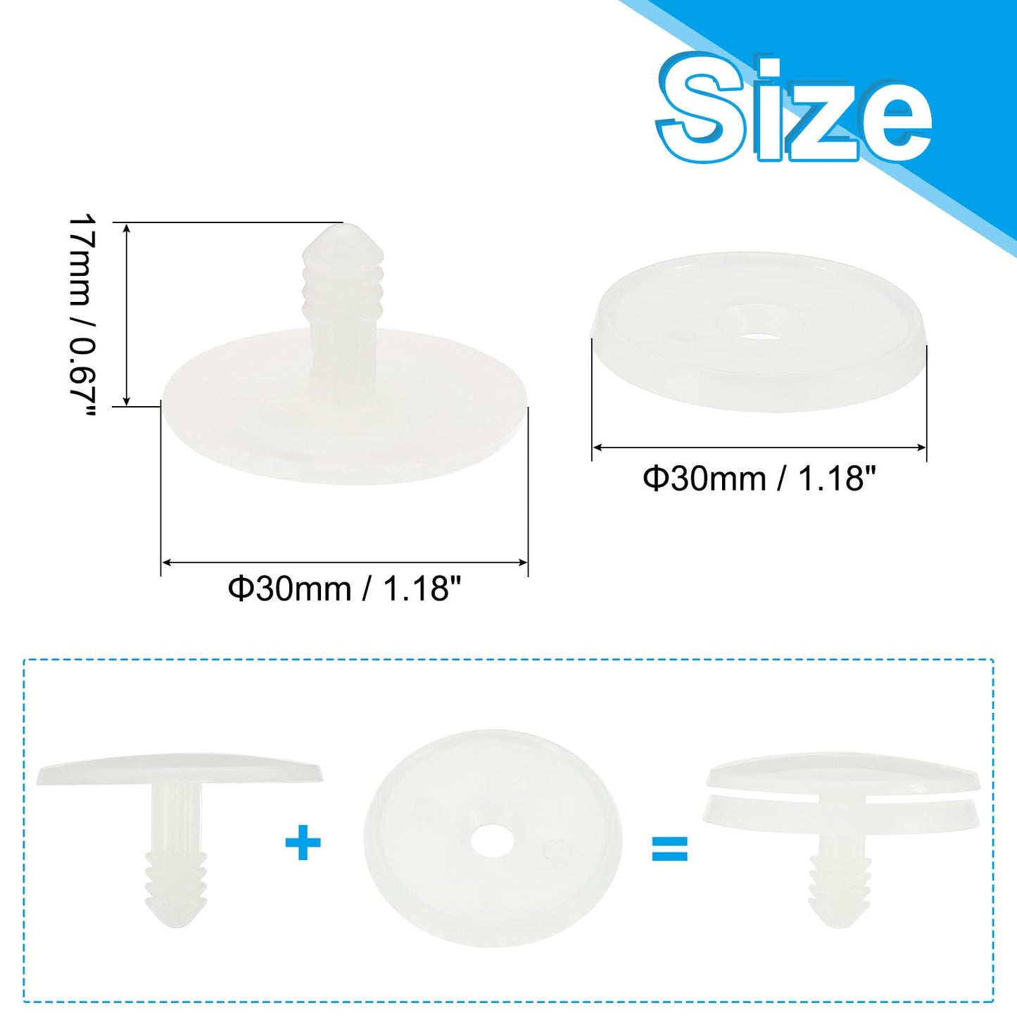 PATIKIL 30mm Doll Joints, 30 Set Plastic Removable Animal Joints Connector Engage Bolt for Bear Limbs Making Head Joints DIY Crafts Accessories, White