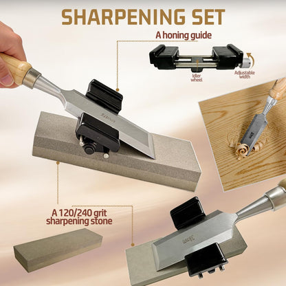 Pansente 8 Pieces Wood Carving Kit, 1/4"~1.5" Chisel Set, Includes a Storage Box and Whetstone Set, Specifically Designed for Craftsmen, Carpenters, and Artisans.