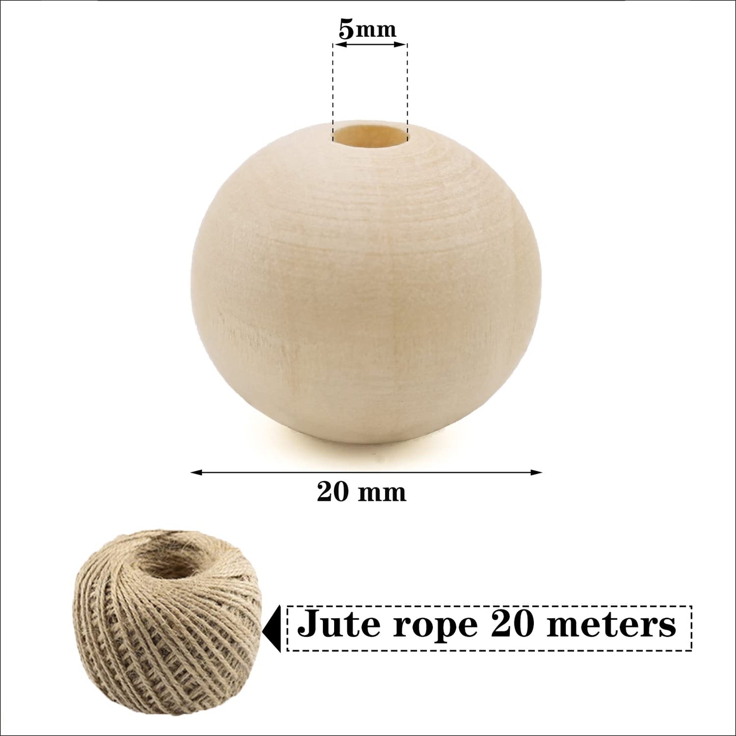 Wood Beads 300pcs 20mm THYSSEN Natural Round Wooden Unfinished Wooden Spacer Beads for Making Decorations and DIY Crafts
