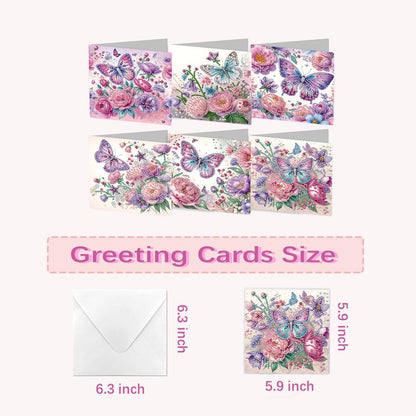 JBTM24 6 Packs Diamond Art Cards Kit, Diamond Painting Greeting Cards with Envelopes, DIY Card Making Kits for Adults, Gifts for Families, Friends, Partners (Butterfly)