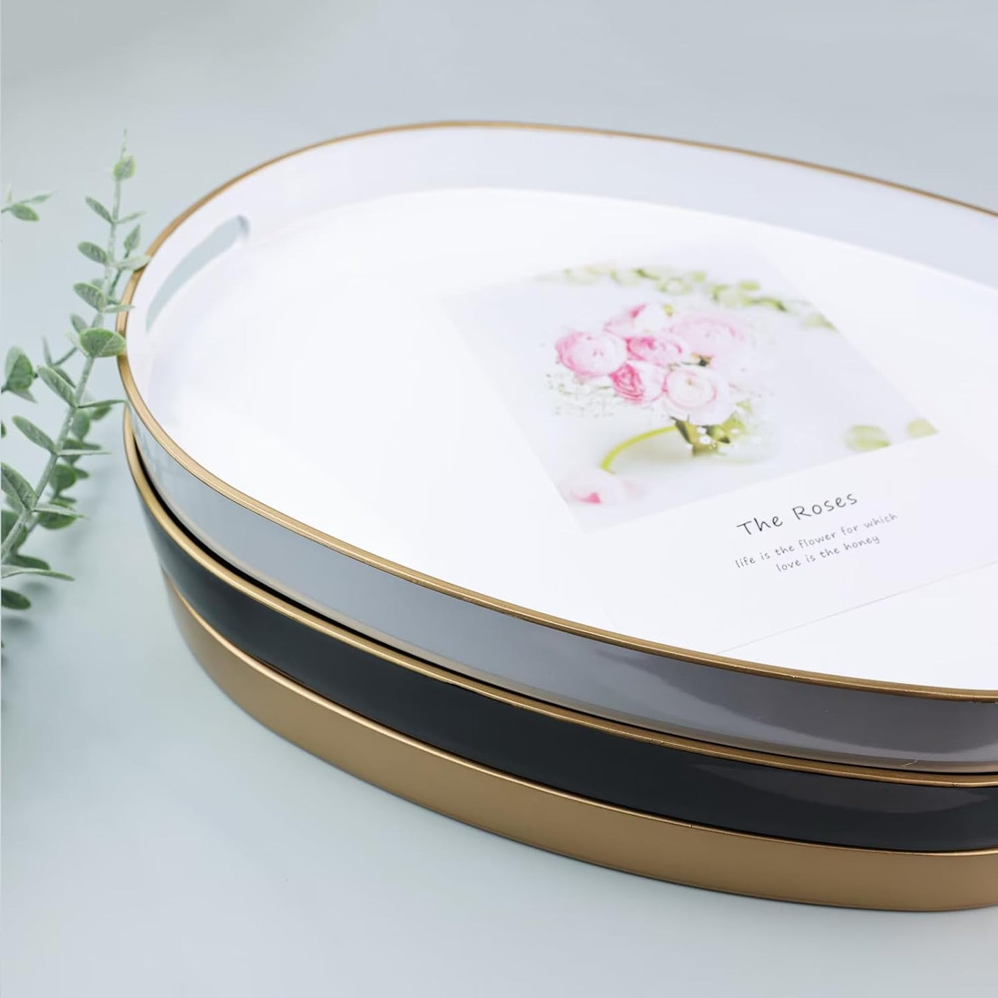 15.3"*10.6"*1.37" Gold Oval Decorative Tray with Handles, Versatile Serving Tray for Coffee Table, Ottoman, Ideal
