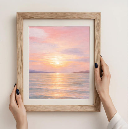 FUHYGU Diamond Painting Kit 9.8x11.8 Inches – Pink Sunset Ocean Landscape, DIY Full Drill Diamond Art Painting Kit for Adults, Seascape Wall Decor Gift