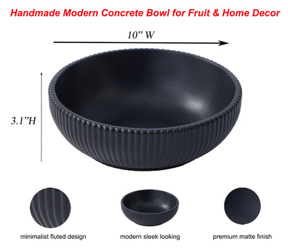 Aotea Crafts - Concrete Black Fruit Bowl for Kitchen Counter - Decorative Modern Industrial, Minimalist Fruit & Centerpiece Bowl - Sealed & Durable - Handcrafted -10 inch