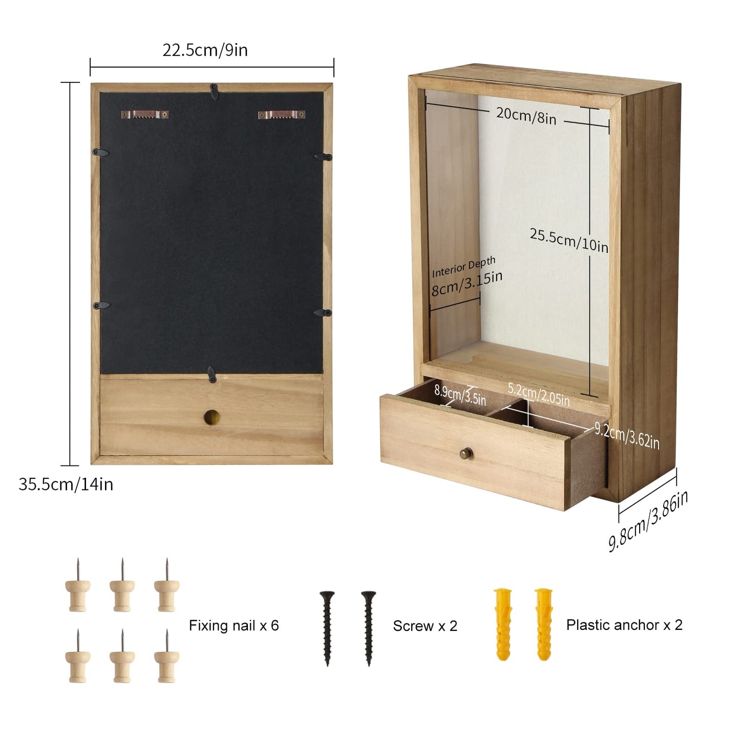 TJ.MOREE Deep Shadow Box Frame with Drawer, Shadowbox Display Case with Glass Window Picture Frame Memorabilia Bouquet Medals Military Photos Memory Box for Keepsakes