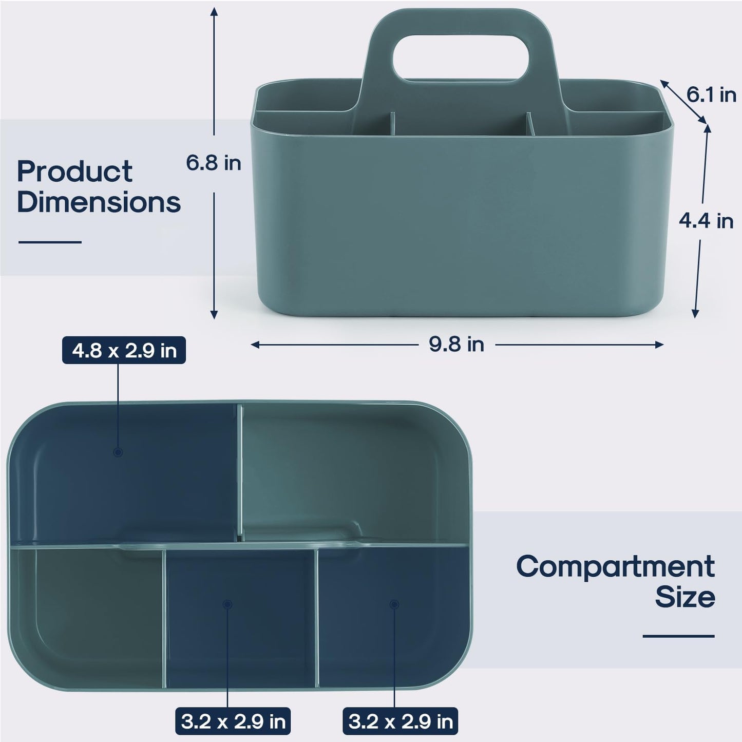 Multiuse Caddy Organizer with Handle, Portable Divided Plastic Tote Bin - Art Craft, Stationary Pen Marker Crayons, Makeup Hair Supplies Storage - Bathroom, Classroom, Dorm, Office, Desk Holder - Cyan