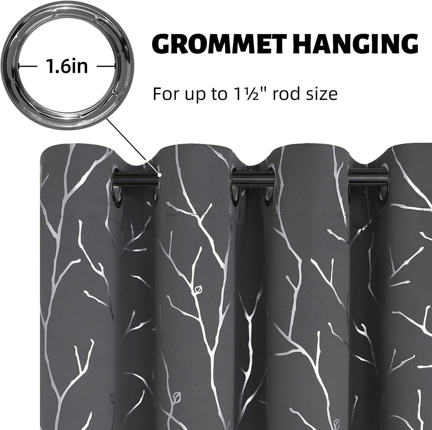 BUHUA Blackout Curtains for Bedroom, 63 Inch Length Thermal Insulated Grommet Top Curtains, 2 Panels, Dark Grey