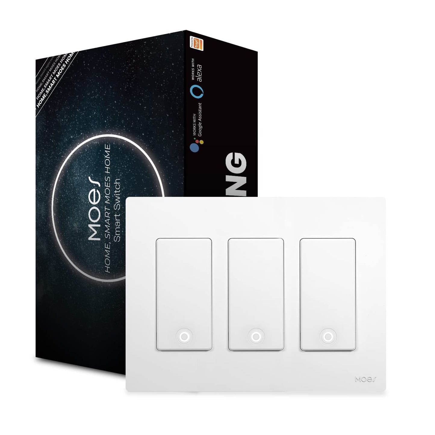 MoesGo 2nd Generation WiFi Light Switch, 3-Way Wall Switch 2.4GHz, Neutral Wire Required, Smart Life APP Remote Control, Compatible with Alexa/Google Home, No Hub Required, White 4 Gang