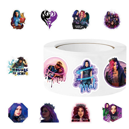 Descendants Stickers (1000pcs), 16 Sheets Aesthetics 1.5in Cartoon Decal Roll Self Adhesive Seals for Birthday Party Decoration Water Bottle Laptop Scrapbook Cards Envelope