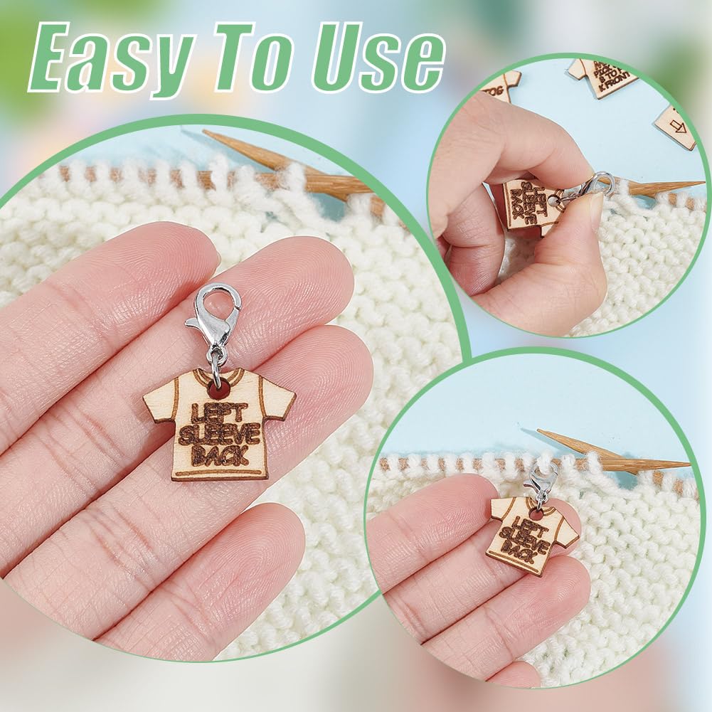 NBEADS 13 Pcs 13 Styles Wood T-Shirt Shaped Stitch Markers, Wooden Crochet Stitch Marker Locking Stitch Marker with Lobster Clasp Knitting Crocheting Accessories for Marking Direction Guidelines