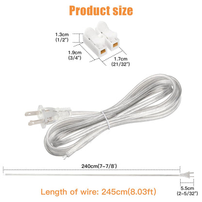 Asjeumt 2 Pcs 8 FT Lamp Cord with Plug, Replacement Lamp Wire with Plug, Clear SPT-2 Lamp Cord Wire 2 Polarized Molded Plug 18 AWG Power Cord, 8 Feet DIY Rewiring Repair Wiring Electrical Light Cords