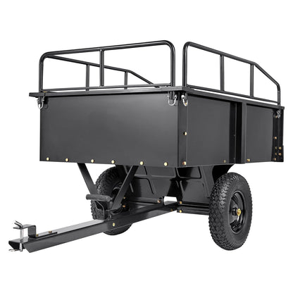 Happybuy Heavy Duty Steel ATV Dump Cart, 750-Pound Capacity, 15 Cubic Feet Garden Utility Trailer with Removable Sides for Lawn Mower Tractor - Black