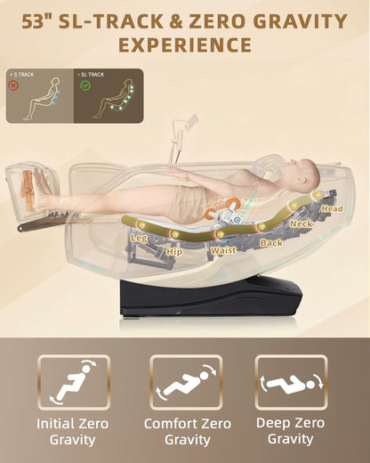 RelaxRelife Full Body Zero Gravity Massage Chair with Body Scan 4D Intelligent Shiatsu Strecth Massage, Back/Leg Heated with AI Voice Control Bluetooth Speaker Airbags SL Track Massage Coffee