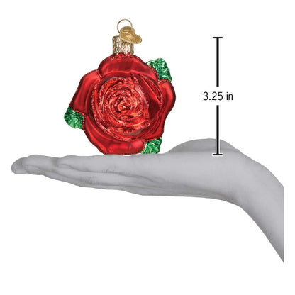Old World Christmas Red Rose Glass Blown Ornament for Christmas Tree, Handcrafted Holiday Decoration, Floral Collection