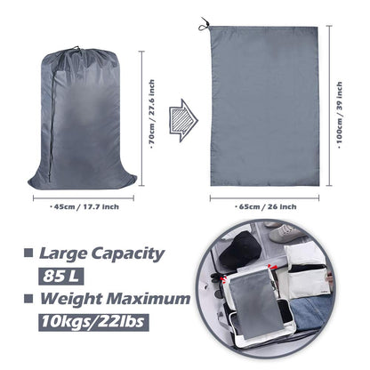 UniLiGis Washable Travel Laundry Bag with Drawstring, Large Dirty Clothes Bag Fit a Laundry Basket or Clothes Hamper, Enough to Hold 4 Loads of Laundry,26x39 inches (RoyalBlue Black Grey)