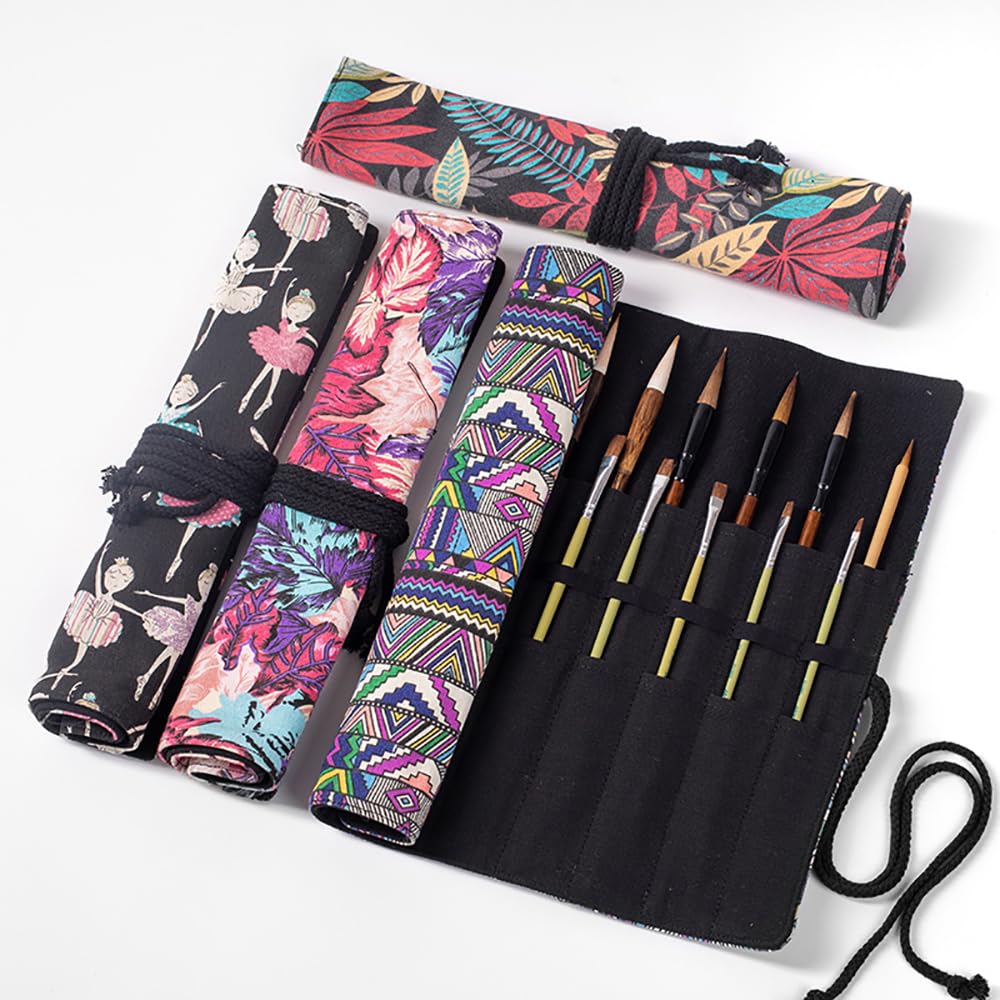Funny live Paint Brush Holder Art Supplies, Artist Brush Holder & Art Supply Storage Organizer Roll-Up Case Bag, Protect Acrylic Oil Watercolor Paintbrushes (Blue Sea Wave-20 Slot Pockets)