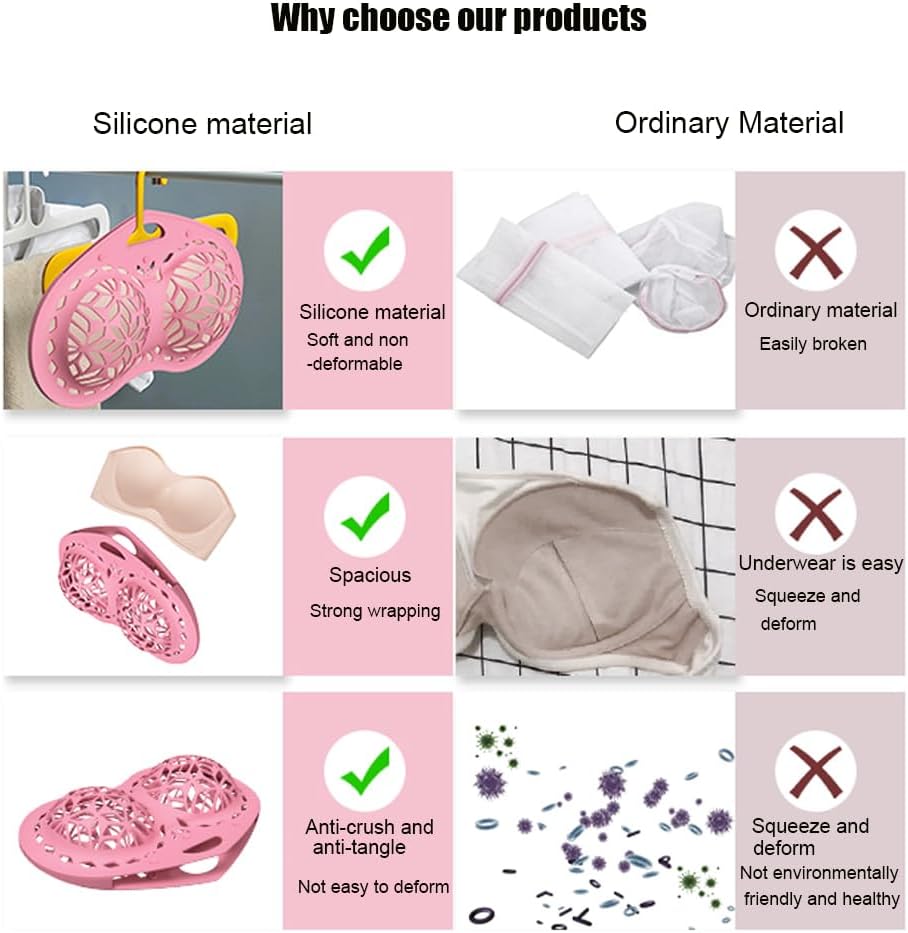 Bra Washing Bag Silicone Mesh, Reusable Pink Silicone Bra Wash Bag Fits A-C Cup Bras, Anti-Deformation Lingerie Bag