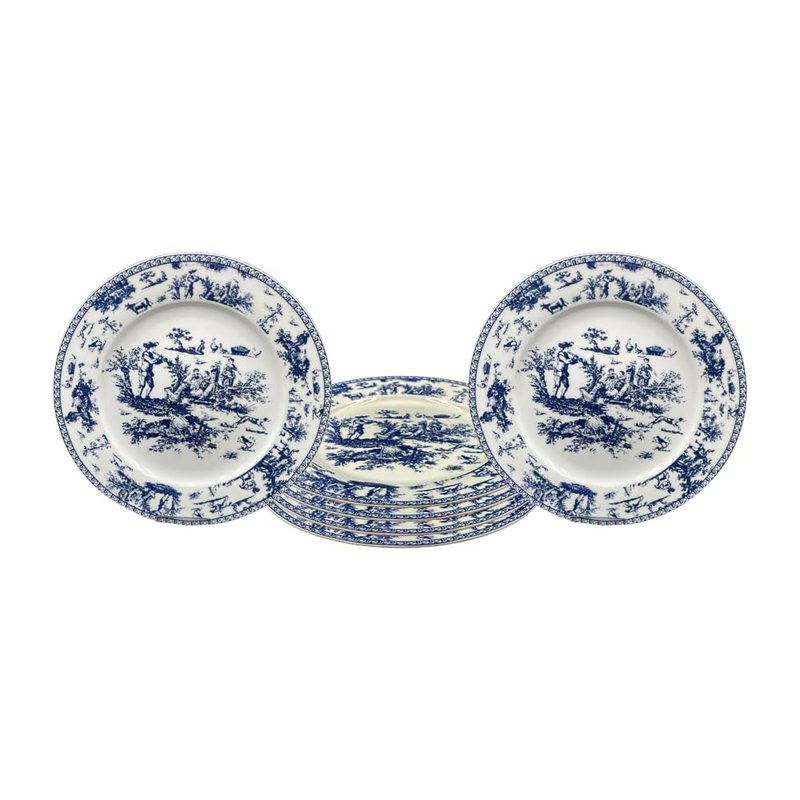 W&S CLASSICS Classic French Luxury Round Dinner Plates | 10.5 Inches Colorful Ceramic Flat Plates – Set of 6| Large Serving Plates for Party | Dishes for Appetizer, Salad, Desert, Steak (Blue)