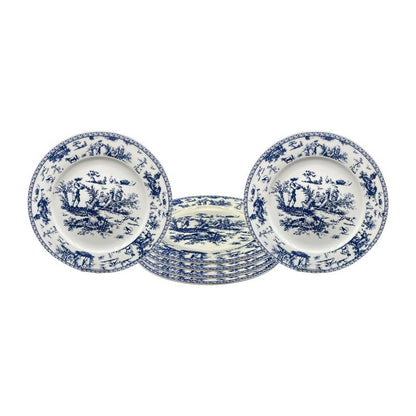 W&S CLASSICS Classic French Luxury Round Dinner Plates | 10.5 Inches Colorful Ceramic Flat Plates – Set of 6| Large Serving Plates for Party | Dishes for Appetizer, Salad, Desert, Steak (Blue)