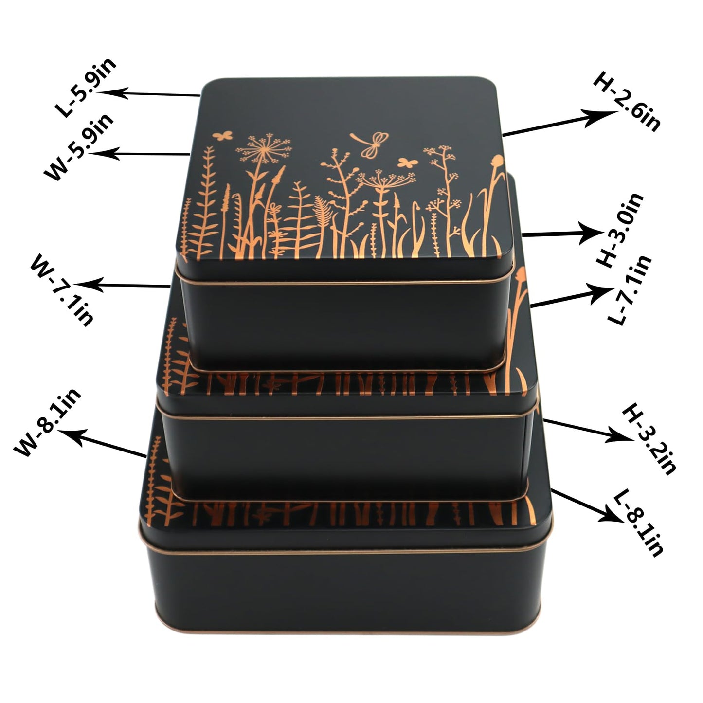 PHILPETY Decorative Storage Box Rural Tin Gift Box Tinplate Candy Cookie Jars Square Storage Containers with Lids for Chocolate Candy Tea Coffee Cosmetics Jewelry Photos Gift Case 3Pcs