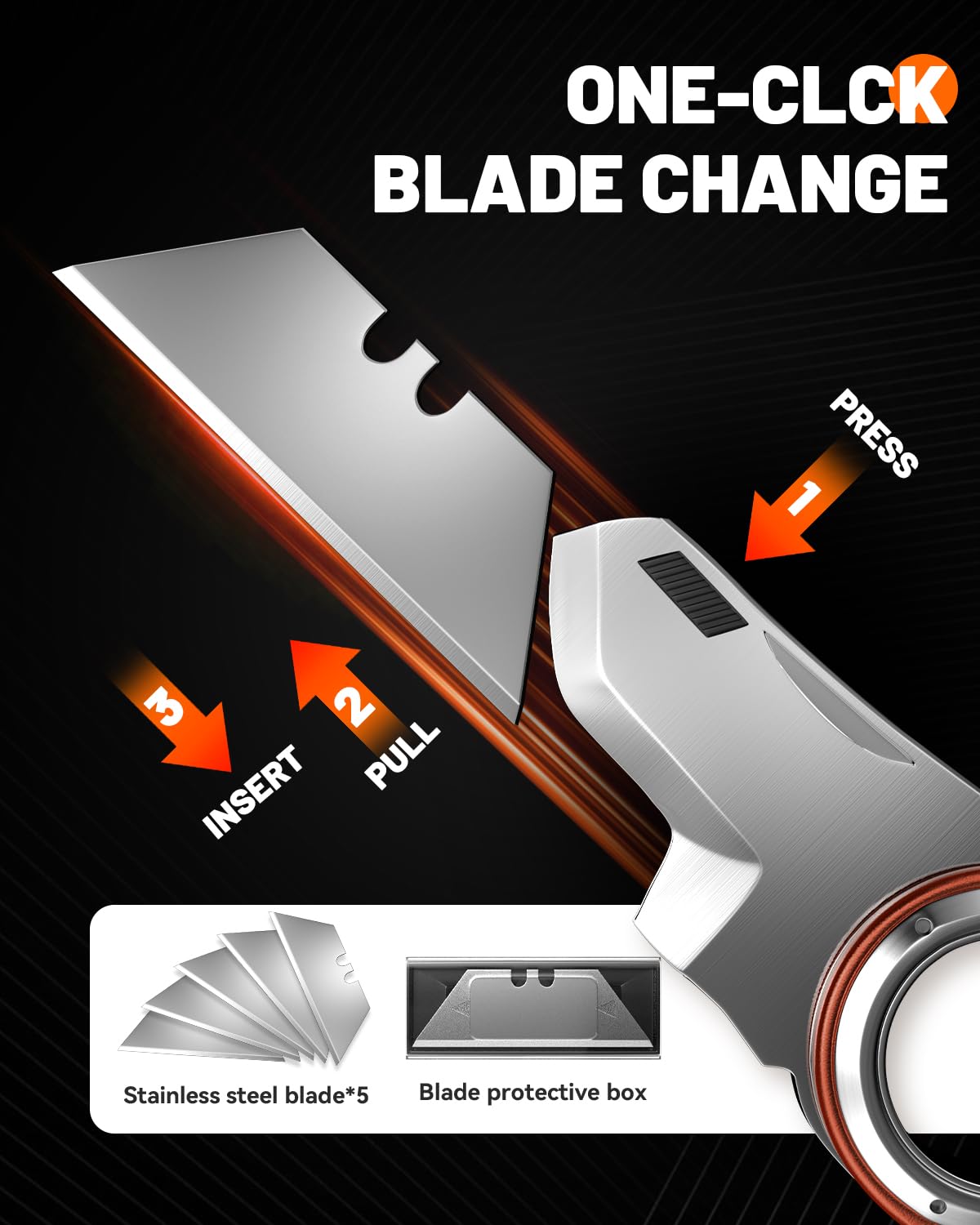 Folding Utility Knife Pocket Knife, Heavy-Duty Box Cutter with Anti Slip Finger Loop, Quick Change Blade Razor Knife, Box Cutters for Home, Office, Warehouse, Durable Razor Knife, Box Knife (Brown)
