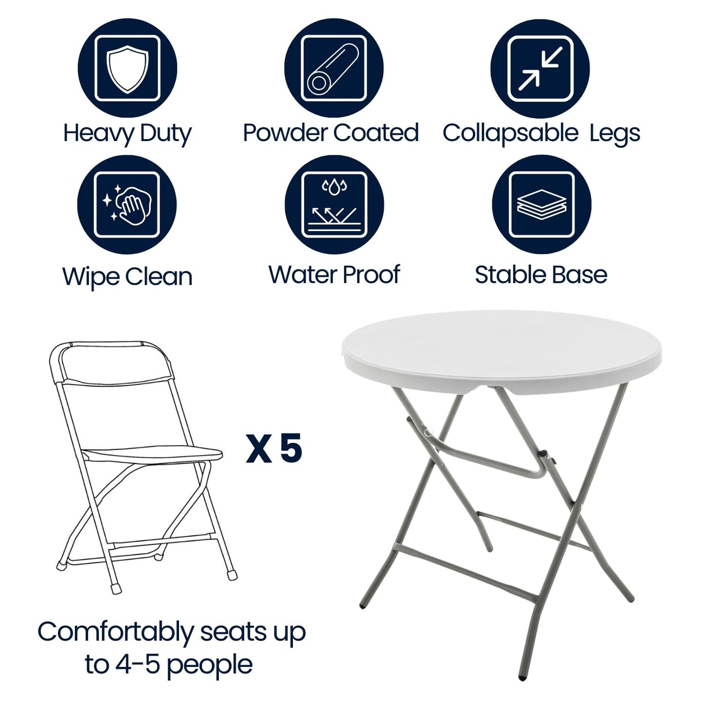 BTEXPERT Set of 10, White 32" Round 30" Height Round Plastic Folding Table Commercial Portable for Picnic Party Event Camping Banquet Card Dining Wedding Home Kitchen Indoor Outdoor
