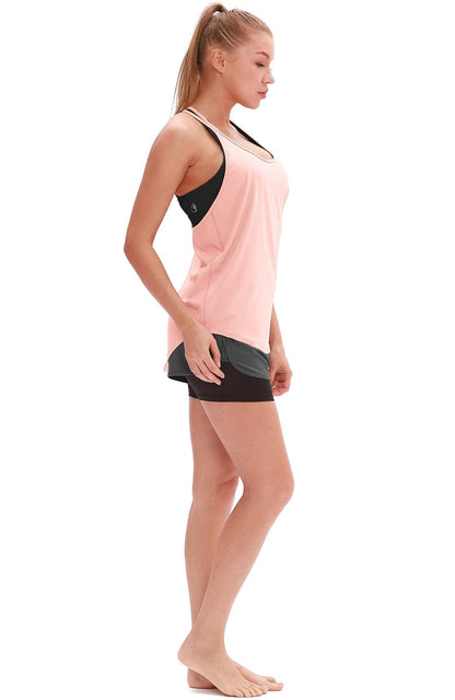 icyzone Workout Tank Tops for Women - Athletic Yoga Tops, T-Back Running Tank Top(Pack of 2) (S, Dusk Blue/Pale Blush)