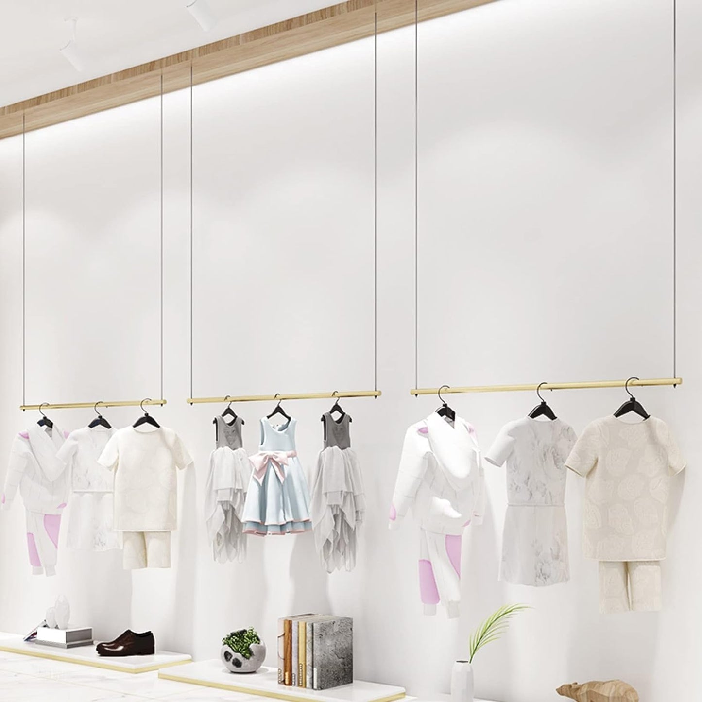 KYTGFH Clothes Rack, Height Adjustable Display Rack, Clothing Store, Ceiling Clothes Rack, Wedding Dress, Hanging Shelf, Wall Hanger, Commercial Room Organizer, Shelf,B,100cm