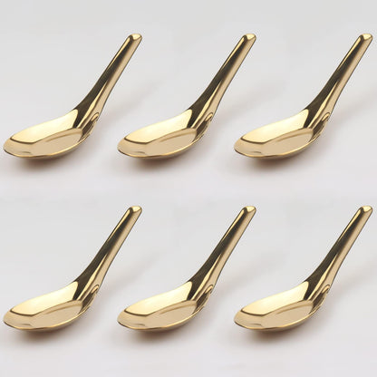 Stainless Steel Chinese Soup Spoons, Set of 6 Asian Soup Spoons for Ramen, Pho, Wonton, Dumpling (Gold)