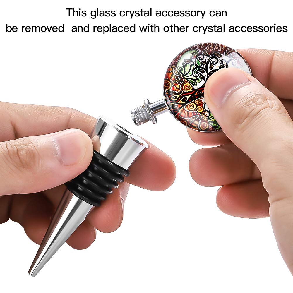 Soleebee 3 Pack Decorative Wine Stoppers, Wine Bottle Stopper with Beautiful Art Glass, Reusable Beverage Bottle Stoppers for Bar, Gifts, Holiday Party, Kitchen Decor (Tree of Life)