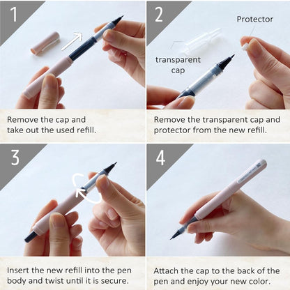 Kuretake ZIG Letter Pen COCOIRO, Body with Black Ink Refill Set, Flexible Extra Fine Brush Tip, Refillable marking Pen for Calligraphy, Hand Lettering, Made in Japan (POTTER'S PINK, Black)