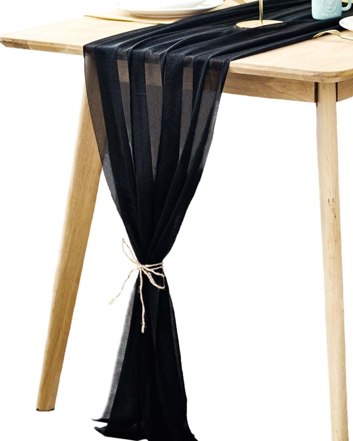 BOXAN Gorgeous Black Silky Sheer Table Runner, 30x120 Inch for Romantic Wedding Decor, Chic Bridal & Baby Shower