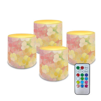Cozeyat Colorful Floral Flameless Candles 4 Pack Battery Operated with Remote Control Timer LED Pillar Candles Waterproof for Home Patio Beach Garden