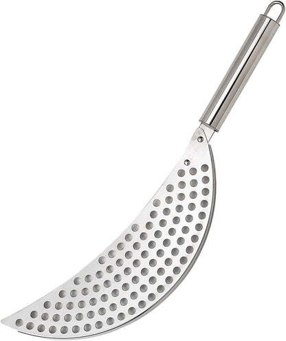 Pan Pot Strainer with Handle, Stainless Steel Hand Held Crescent Drainer for Pasta, Noodles, Fruit, Vegetable