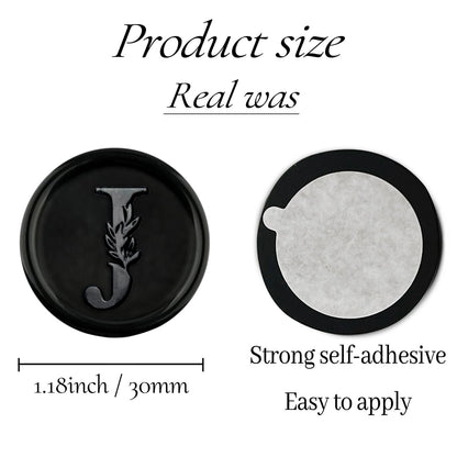 100Pcs Black Wax Seal Stickers Handmade Vintage Botanical Leaves Adhesive Letter Wax Stickers for Wedding Party Invitations, Envelope, Gift Wrap, Christmas(Initial J, Black)