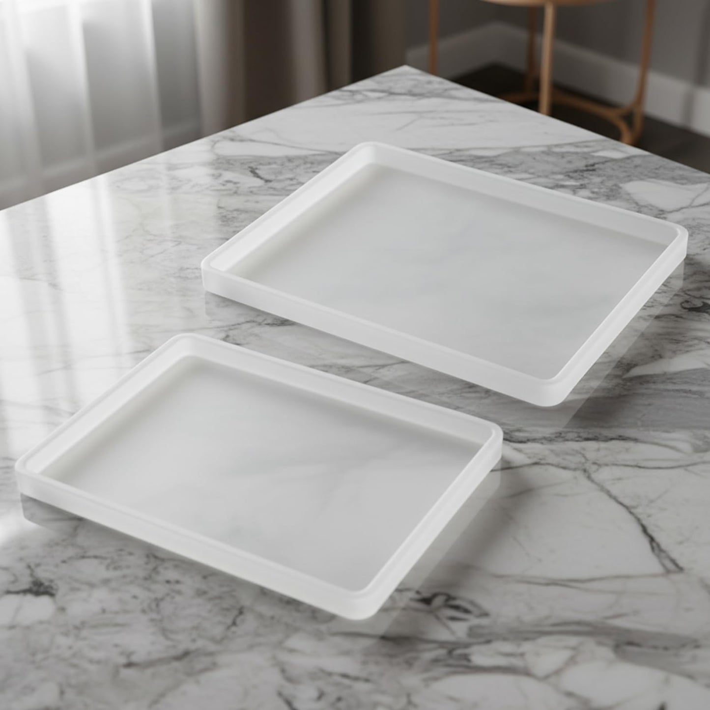 2 Pack Rectangle Resin Mold 7x5 inch Rectangle Silicone Molds for Resin Tray Mold Epoxy Silicone Board Molds, White