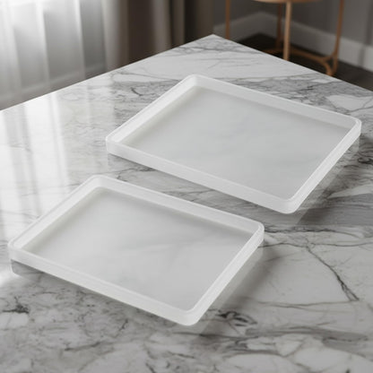 2 Pack Rectangle Resin Mold 7x5 inch Rectangle Silicone Molds for Resin Tray Mold Epoxy Silicone Board Molds, White