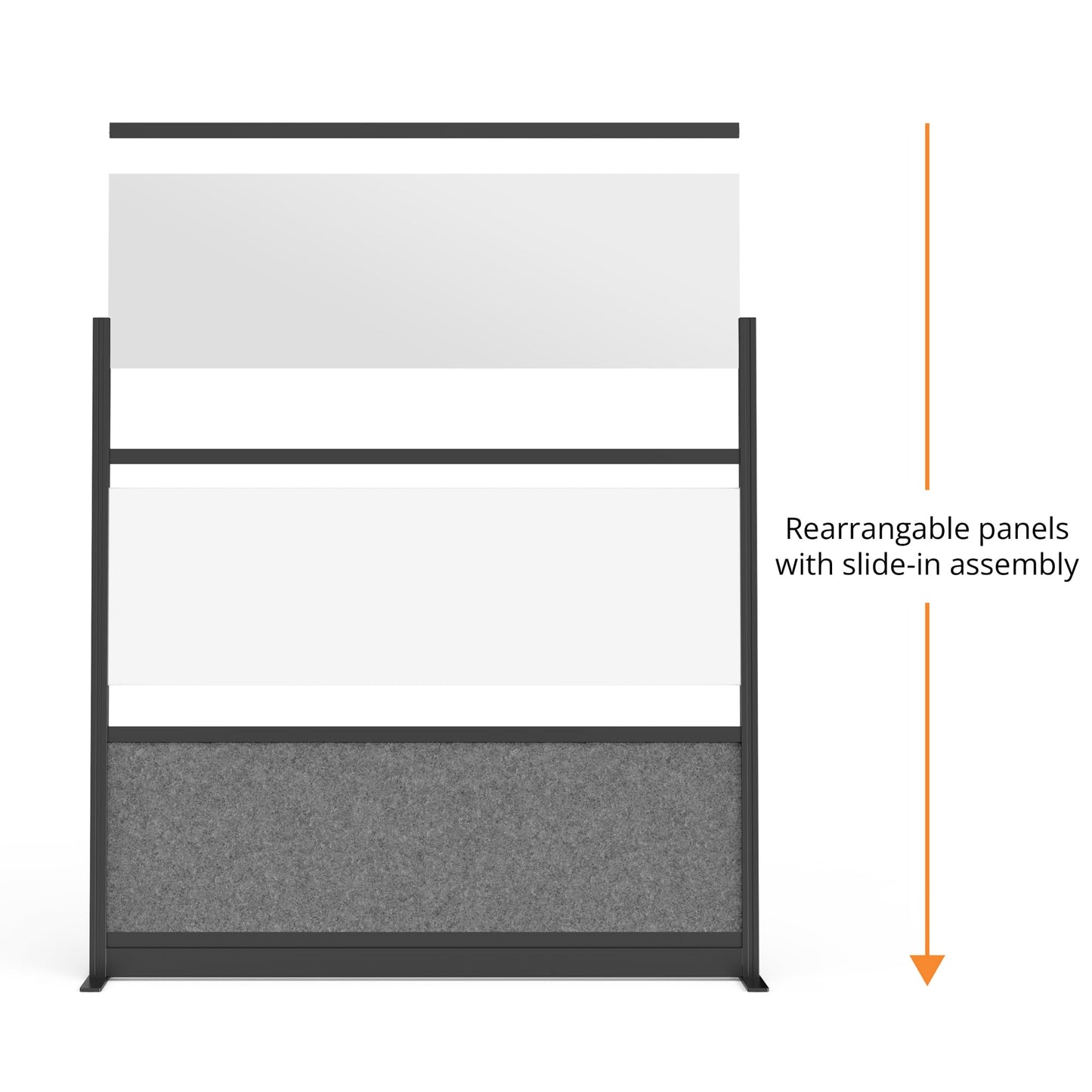 Stand Up Desk Store Expanse Modular Wall | 70'' x 48'' Wall | Expandable Partition Room Divider with Rearrangeable Frosted Acrylic & Sound Absorbent Wide Panels (Black Frame)