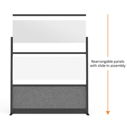 Stand Up Desk Store Expanse Modular Wall | 70'' x 48'' Wall | Expandable Partition Room Divider with Rearrangeable Frosted Acrylic & Sound Absorbent Wide Panels (Black Frame)