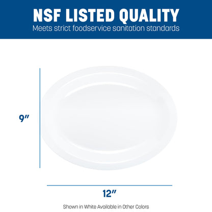 Carlisle FoodService Products Kingline Plastic Oval Platter Oval Tray for Home and Restaurant, Melamine, 12 x 9 Inches, White, (Pack of 12)