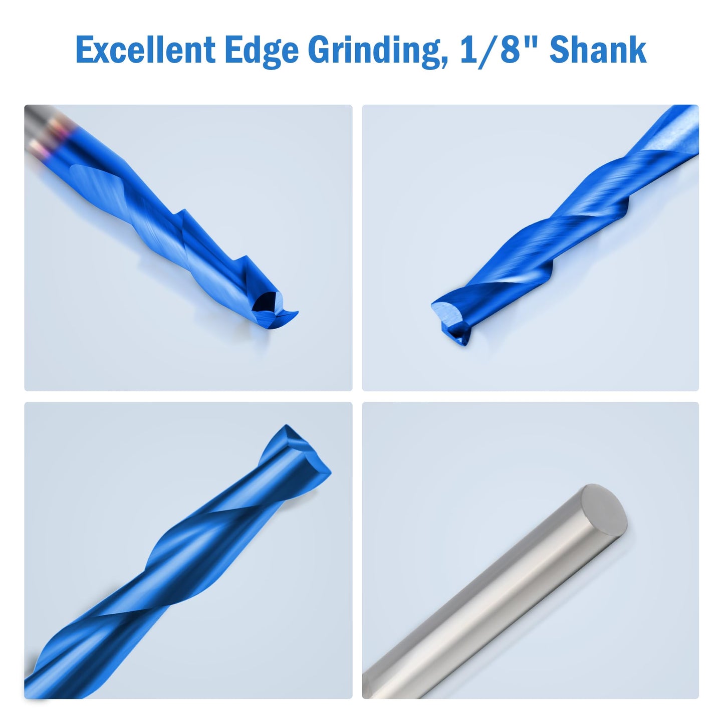 HQMaster CNC Router Bits 1/8" Shank CNC Bit End Mill Flat Nose Carbide Endmill Two Flute Spiral Upcut Milling Cutter Tool Set for Wood PVC MDF Hardwood 10Pcs (1/8"CED x 1/8"SD x 11/16"CEL x 1-1/2"OAL)