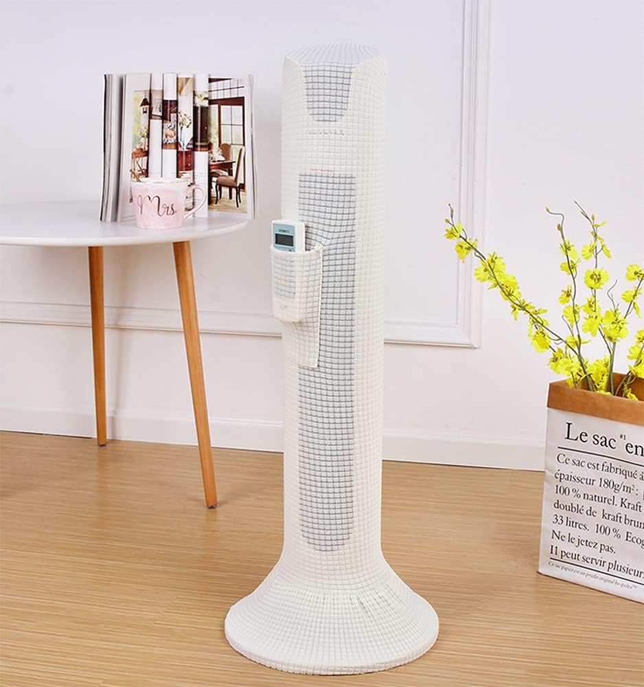 Tower Fan Dust Cover, Water-Repellent Stretch Spandex Dustproof Guard for Household Office Fans, with Pocket (White)