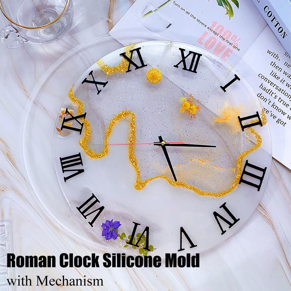 Resin Clock Molds,10''/14'' Roman Numerals Clock Silicone Mold with Mechanism,Resin Clock Epoxy Casting Molds for DIY Jewelry Art Crafts Home Decor Gift Wall Hanging Ornaments(Large, Arabic)